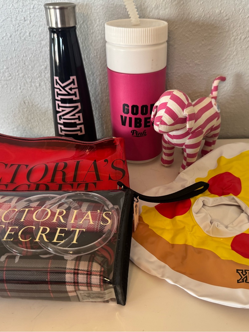 PINK Victoria's Secret Clear Cosmetic Pouch with Red and Black Accents